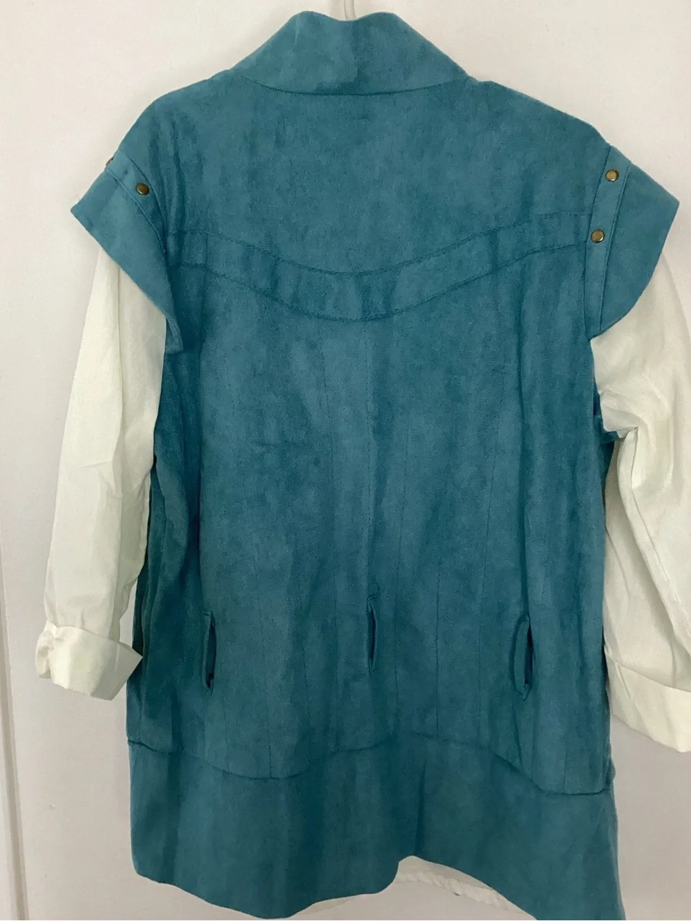 Disney Tangled Flynn Rider Teal Blue Suede-Style Vest with White Shirt Costume L - Picture 8 of 12